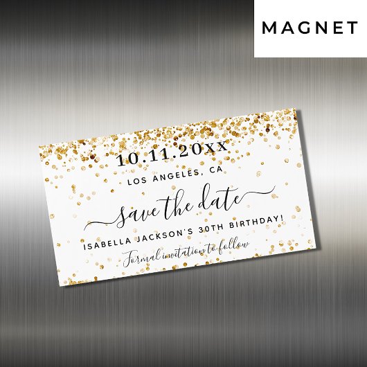 Birthday white gold elegant Save the Date magnet
