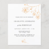 Birthday white gold floral budget uitnodiging flyer (Voorkant)