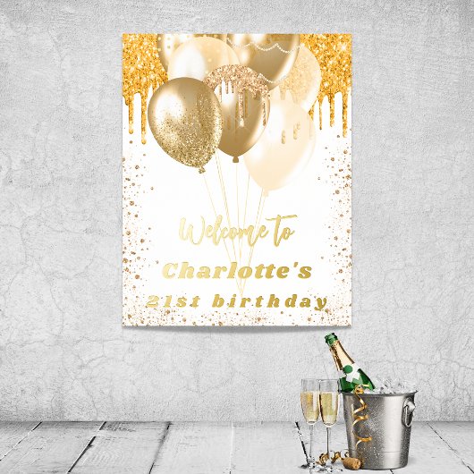 Birthday White gold glitter ballonnen welkom Folie Afdrukken