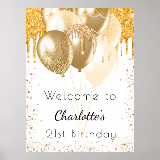 Birthday White gold glitter ballonnen welkom Poster (Voorkant)