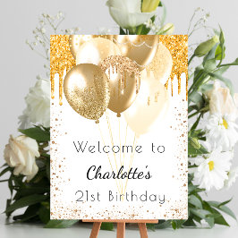 Birthday White gold glitter ballonnen welkom Poster