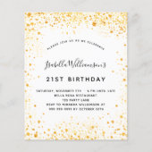 Birthday white gold glitter budget uitnodiging flyer (Voorkant)