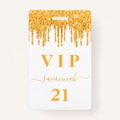 Birthday white gold glitter druppelt monogram vip badge (Voorkant)