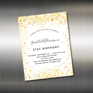 Birthday white gold glitter nodigmagneet uit