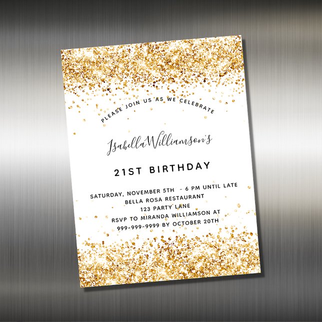 Birthday white gold glitter nodigmagneet uit (Creator heeft geüpload)