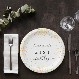 Birthday white gold glitter stof foto naam papieren bordje