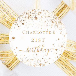 Birthday white gouglitter monogram script, favorie ronde sticker