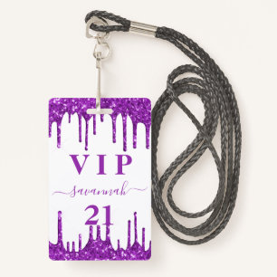 Birthday white paars glitter drift vip uitnodiging badge