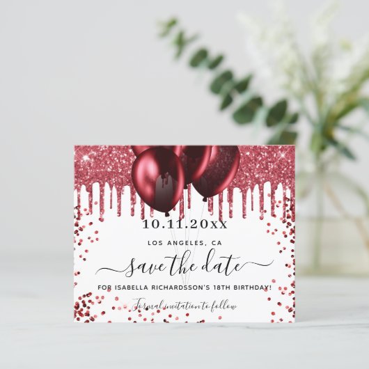 Birthday white red ballons budget behalve datum (Staand voorkant)