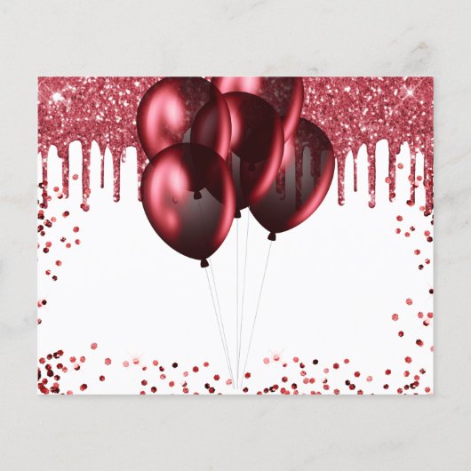 Birthday white red ballons budget behalve datum flyer (Achterkant)