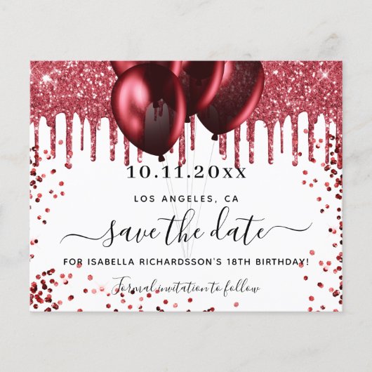 Birthday white red ballons budget behalve datum flyer (Voorkant)