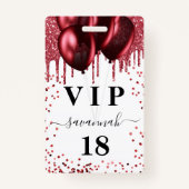 Birthday white red ballons glitter vip badge (Voorkant)
