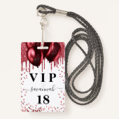 Birthday white red ballons glitter vip badge (Voorkant met draagriem)