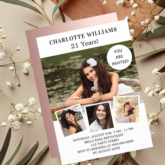 Birthday white rose Gold foto collage luxe Kaart