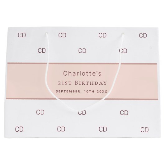 Birthday white rose goud aangepast monogram modern groot cadeauzakje (Voorkant)