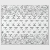 Birthday white Silver confetti sparkle name Cadeaupapier (Vlak)