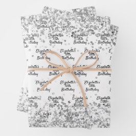 Birthday white Silver confetti sparkle name Inpakpapier Vel