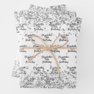 Birthday white Silver confetti sparkle name Inpakpapier Vel