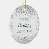 Birthday white Silver Glitter Name Keramisch Ornament (Rechts)