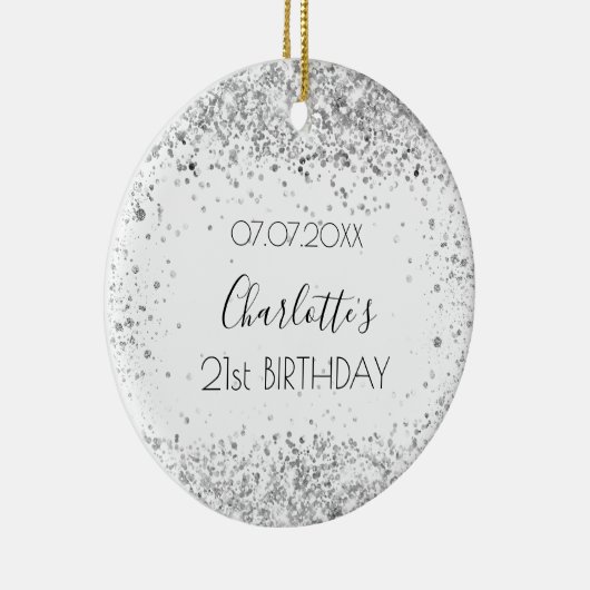 Birthday white Silver Glitter Name Keramisch Ornament (Rechts)