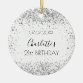 Birthday white Silver Glitter Name Keramisch Ornament (Voorkant)