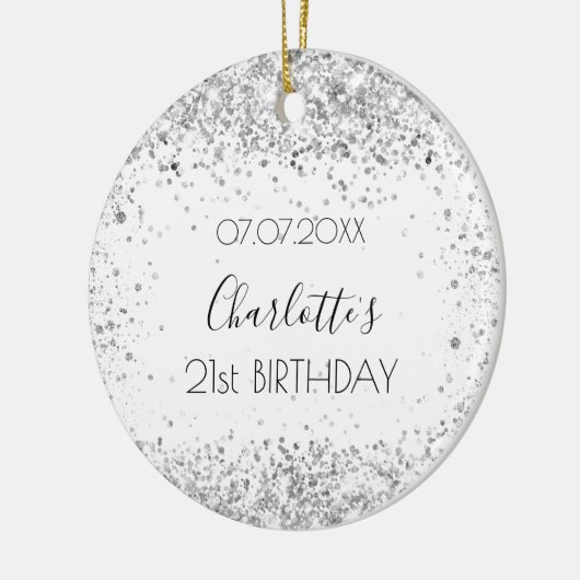 Birthday white Silver Glitter Name Keramisch Ornament (Links)
