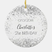 Birthday white Silver Glitter Name Keramisch Ornament (Achterkant)
