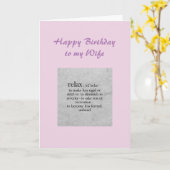 Birthday Wife definitie van Relax Humor Kaart (Gele Bloem)