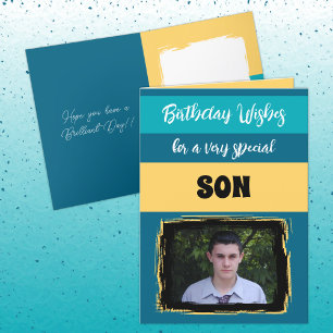 Birthday wil speciale blauwe foto kaart