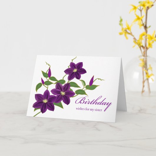 Birthday wil zuster met Clematis Vine Kaart (Gele Bloem)