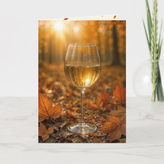 Birthday Wine Glass In Autumn Maple Leaves Kaart (Voorkant)
