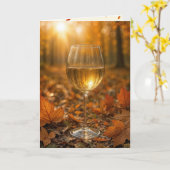 Birthday Wine Glass In Autumn Maple Leaves Kaart (Gele Bloem)