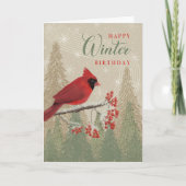 Birthday Winter Trees Berries and Cardinal  Kaart (Voorkant)