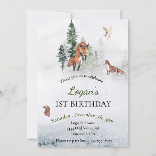 Birthday Winter Woodland Animal Fox Holiday Kaart