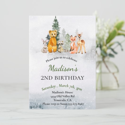 Birthday Winter Woodland Animals Holiday Kaart (Staand voorkant)