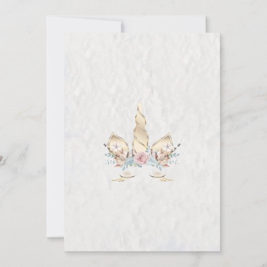 Birthday | Winterbos Floral Gold Unicorn Kaart (Achterkant)