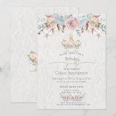 Birthday | Winterbos Floral Gold Unicorn Kaart (Voorkant / Achterkant)