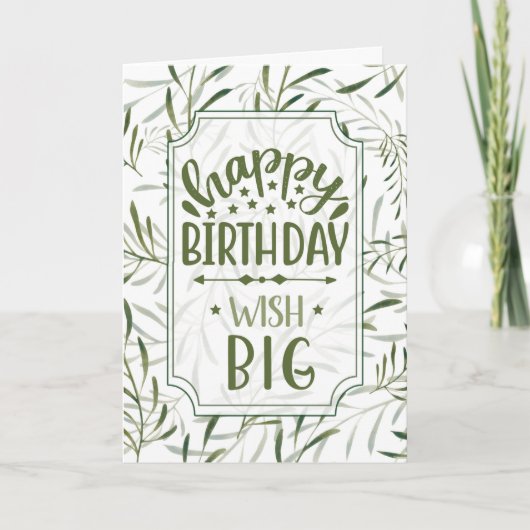 Birthday Wish Big Botanical Sage Green Leaves Kaart (Voorkant)