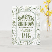 Birthday Wish Big Botanical Sage Green Leaves Kaart (Gele Bloem)