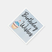 Birthday Wishes Blue Cupcake Waterverf Servet (Hoek)