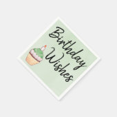 Birthday Wishes Cupcake Green Waterverf Servet (Hoek)