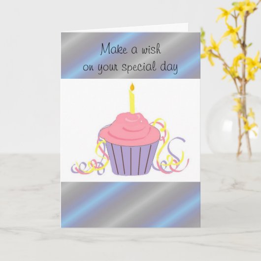 Birthday Wishes Cupcake Kaart (Gele Bloem)