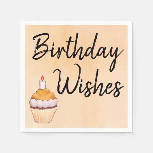 Birthday Wishes Cupcake Oranje Waterverf Servet (Voorkant)