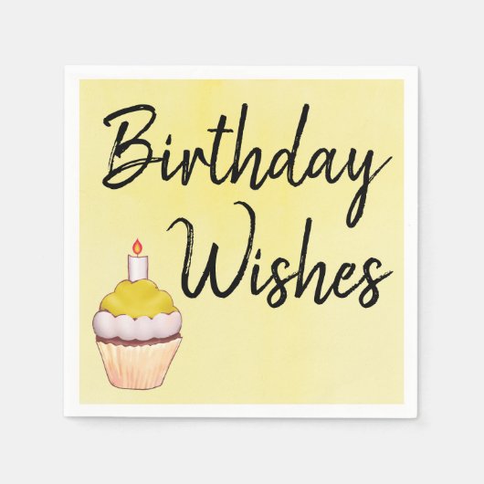 Birthday Wishes Cupcake Yellow Servet (Voorkant)
