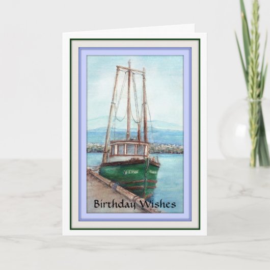 Birthday Wishes, Masculine, Vissende Boat Kaart (Voorkant)