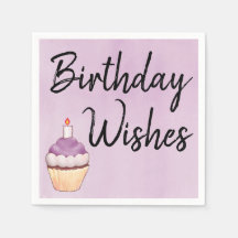 Birthday Wishes Paarse Cupcake Waterverf