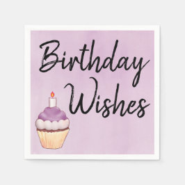 Birthday Wishes Paarse Cupcake Waterverf Servet