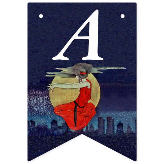 Birthday Witchy Woman Red Dress in Night Sky Moon Vlaggetjes (Tweede vlag)