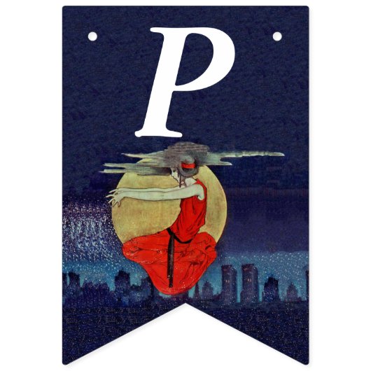 Birthday Witchy Woman Red Dress in Night Sky Moon Vlaggetjes (Derde vlag)