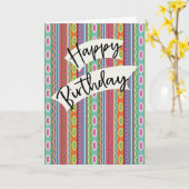 Birthday with Colorful Patterned Stripes Kaart (Gele Bloem)